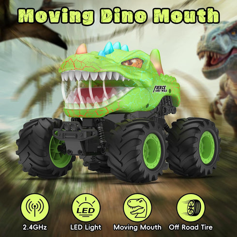 2.4GHz 1:24 6-8 8-12 Dinosaur Remote Control Car, Monster Truck Toys Rechargeable RC Cars Scale RC Truck with LED Light