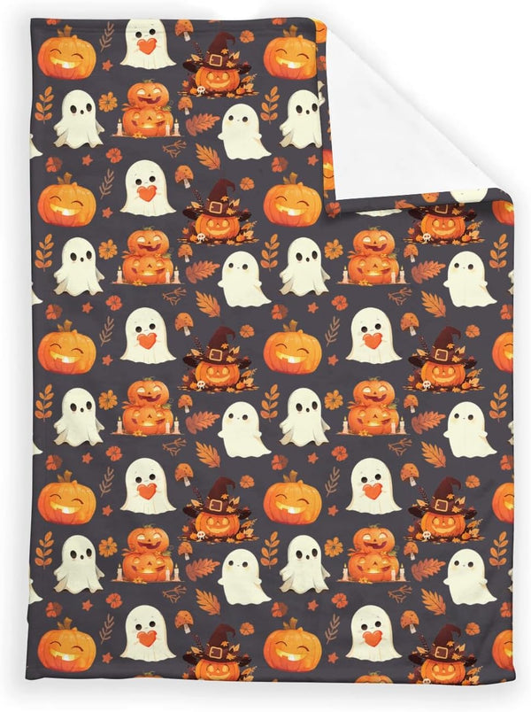 SqtmuHLuo Halloween Baby Blanket for Boys Girls Gender Cute Halloween Pumpkin Neutral Newborn