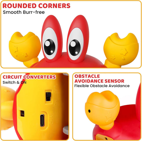 FunMission Tummy 3-6 3 7 8 9 Crawling Crab Baby Toy, Infant Time Toys for Year olds with Music and LED Light, Sensory