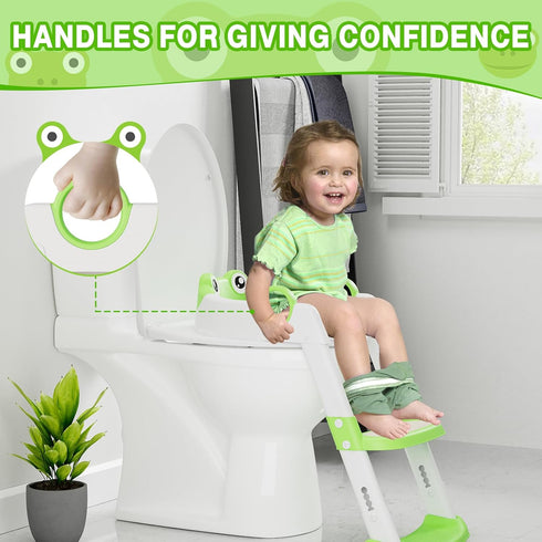 GAOMON Toddler Toilet Training Seat with Ladder Soft PU Cushion, Non-Slip Steps & Handles, Adjustable Height Potty