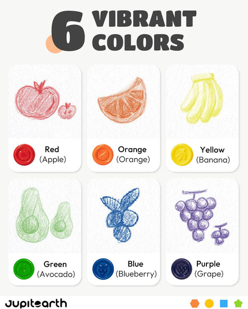 6 JUPITEARTH Colors Egg Crayons for kids, Palm-Grasp Non Toxic Jumbo Washable Crayons for Kids, Fat Brain Toys for Art