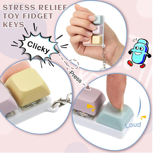 Taiyin Keyboard Toy Clicker Keyboard Fidget Keychain Decompression Toys Button Stress Relief Gifts for Adult to Relief