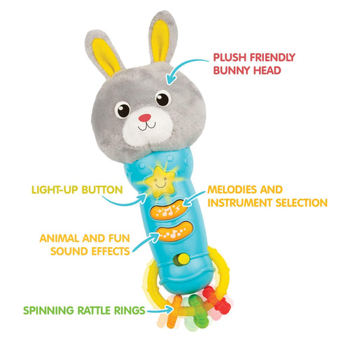 6 6 Bambiya Bunny Baby Teething Toy for Months and Up - Baby Teether, Rattle & Musical Toy with Lights, Fun Sound