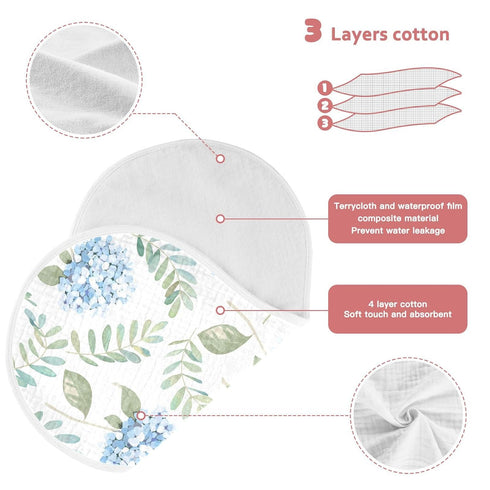 KICPOAY 4 22 11 Inch Muslin Baby Burp Cloths, Blue Floral Hydrangeas with Leaves Baby Bibs Rags Comfy Soft Absorbent