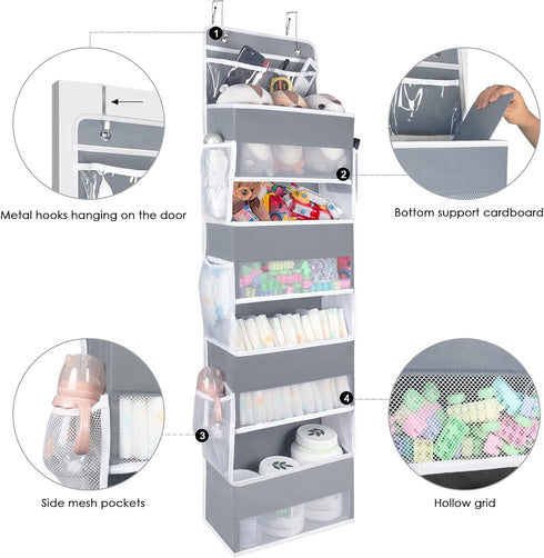 Univivi Over the Door Organizer, 5 Shelf Hanging Storage with 4 Large Compartments, 2 Small PVC Pockets
