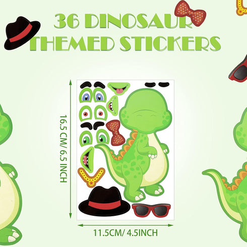 36 Sheets Make a Dinosaur Stickers for Kids, Cute DIY Project Theme Birthday Party Favor Supplies