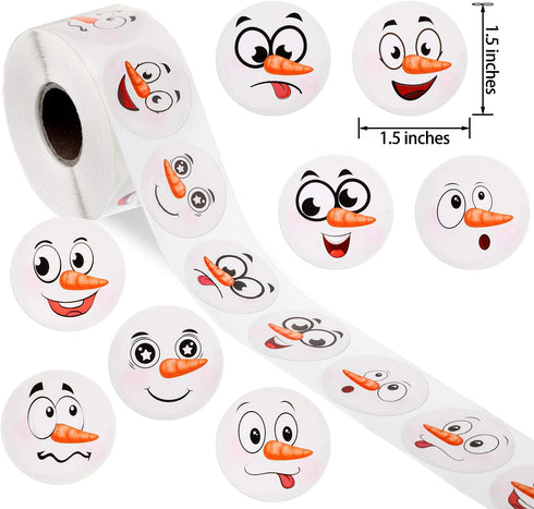 800 Pcs Christmas Snowman Sticker Roll - Cute Round Circle Stickers for Winter Party Decoration