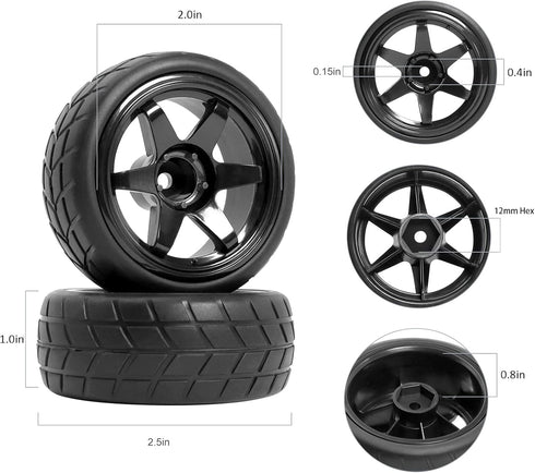 RC Station RC Drift Wheels and Tires, 1/10 1/16 Preglued 4PCS 12mm Hex for Traxxas Tamiya Kyosho HPI