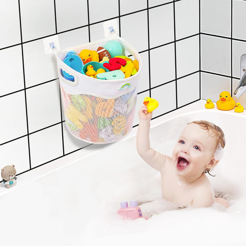 Quick-Fetch Way Mesh Bath Toy Holder, Large Capacity Wall-Mounted Bath Toy Organizer for Quick Access to Toys