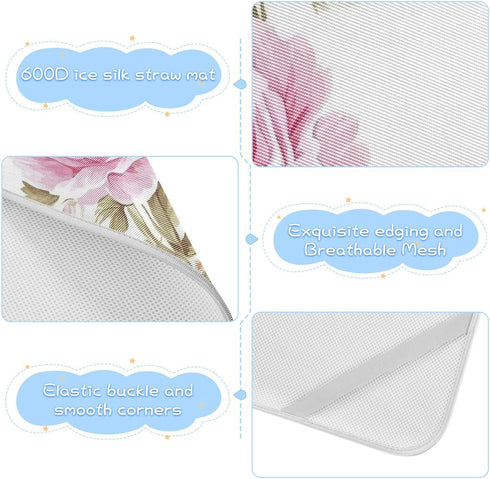 SyXIOP 28" 52" Romantic Blue and Pink Roses Cooling Baby Mattress Cover x Ultra Soft Crib Bumper Pads for Baby&Toddler
