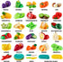 70 PCS Cutting Play Food Toy for Kids Kitchen, Pretend Fruit &Vegetables Accessories with Shopping Storage Basket