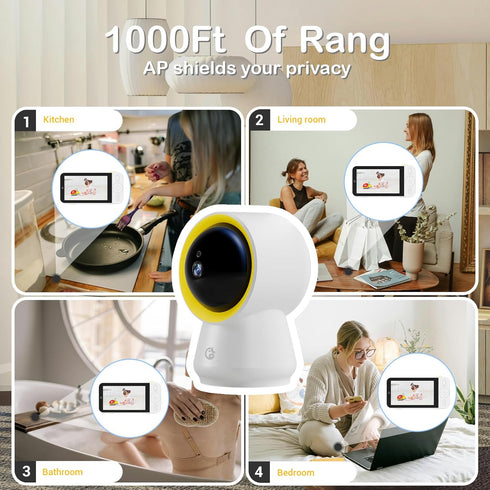 Ellie Baby Pro 5" 1080P 6000mAh 1000ft 24hrs Ellie Baby Monitor No WiFi, Baby Monitor with Camera and Audio, IPS