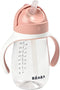 Beaba Straw Sippy Cup - Toddler Baby Straw Cup with Removable Handles, Leak Proof, 10 oz (Rose)
