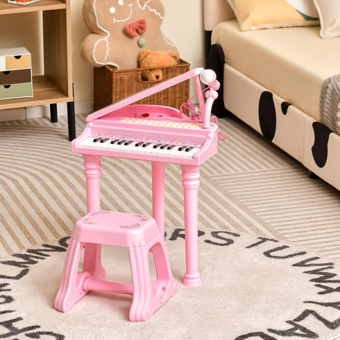 31 Honey Joy Classical Kids Mini Grand Piano w/ Music Stand & Stool, Portable Electronic Piano Educational Musical