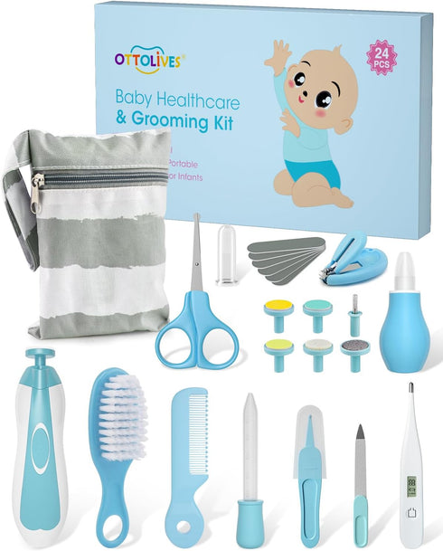 OTTOLIVES Baby Healthcare and Grooming Kit, 24 in 1 Electric Nail Trimmer Set for Newborn Infant Toddlers (0-3 Years+)