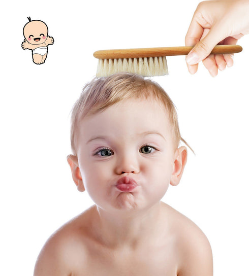 Baby Hair Brush and Comb Set for Newborn, Wooden Brush with Soft Goat Bristles, Baby Grooming Kit by Stone & Clark
