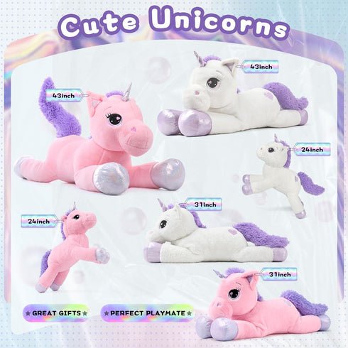 Big Unicorn Stuffed Animal Toys - Soft Pink Plush Pillow for Girls, 43"
