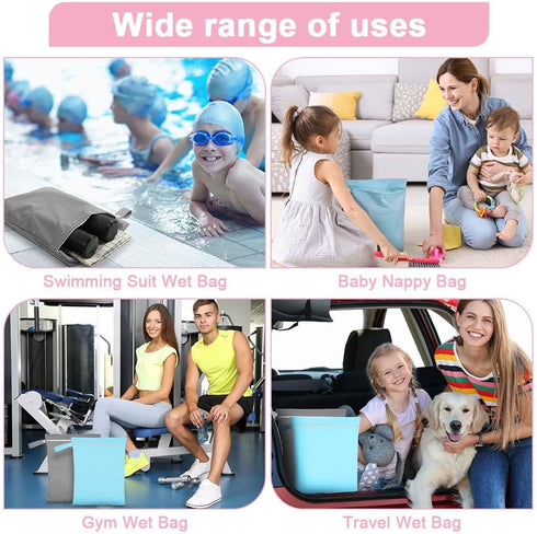 AOOSA 2PCS Swimming Wet Bags, Reusable Cloth Diaper Bags with Handle and Zipper, Lightweight Waterproof Travel Laundry
