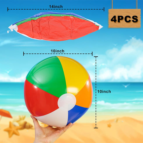 3 Otters 4PCS Beach Balls - 10inch Inflatable Pool Balls for Tropical Theme Party Favors