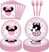 80 Pcs Pink Minnie 3rd Birthday Party Tableware - Wild Three Paper Plates, Napkins, Forks for Girls' Birthday