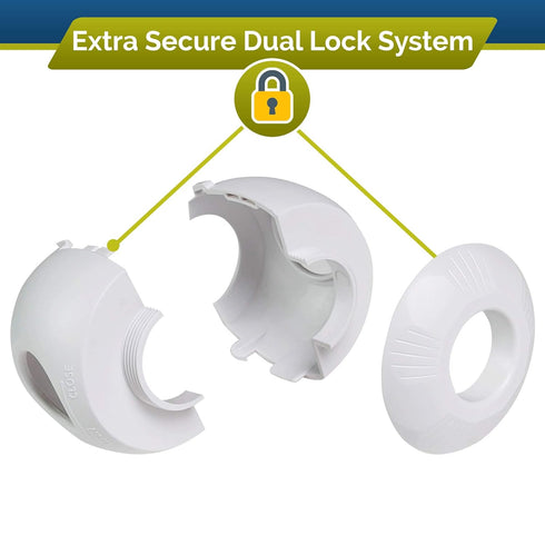 Child Safety Door Knob Cover (4 Pack), Hard-to-Remove Dual-Lock Covers for Kids, Reusable Baby Proof Locks