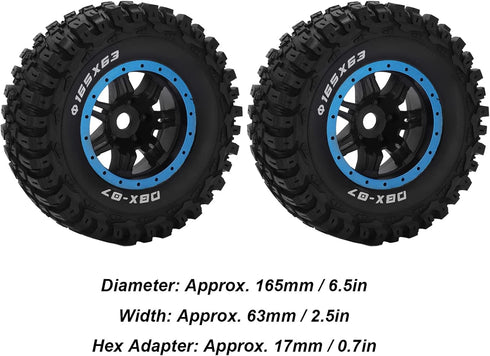 RC Rubber Tire Set 165mm Diameter Wheel Tire for Racing 1/7 RC Car Upgrade Part (Blue)