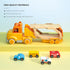 Toddler Car Toys for 2-5 Years Old, Transport Carrier Truck Toy with 4 Wooden Vehicles, 24IN Foldable Track
