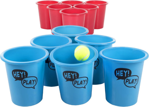 Hey! Play! Large Beer Pong Outdoor Game Set: 12 Buckets, 2 Balls, Tote Bag for Kids & Adults