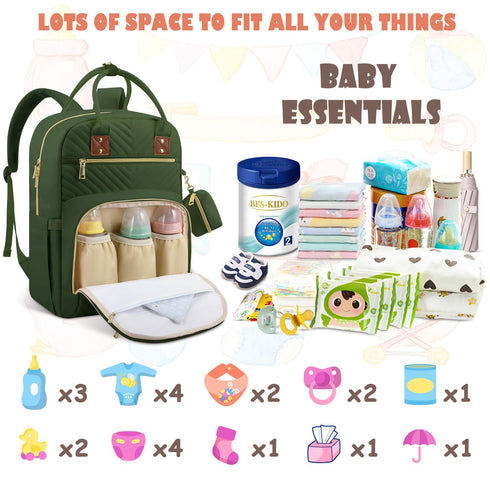 Backpack, Backpack Tenot Baby Diaper Bag Travel Diaper Bags for Girl Boy Large Capacity Baby Bag for Women Army Green