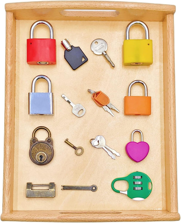 Montessori Lock and Key Toy Set for Toddlers, Wooden Learning Activities for 3+ Year Old Kids