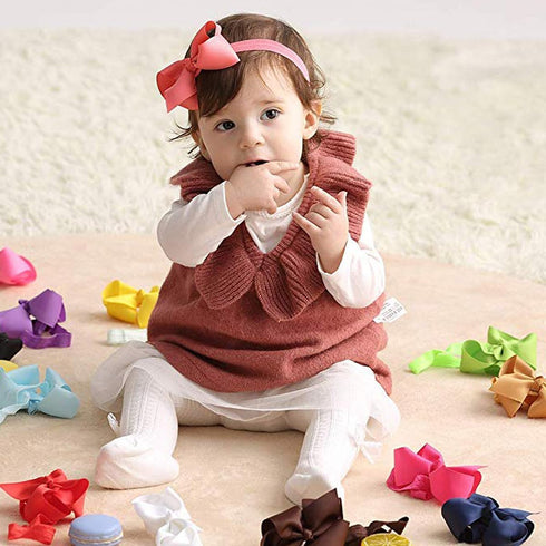 WillingTee Baby Girls 4.5 Inch Grosgrain Ribbon Boutique Hair Bows Headband, 30 Colors