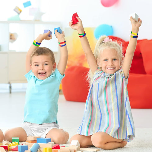 Charniol 48 Pack Color Brick Party Favors Kids Silicone Bracelet Building Block Wristbands Party Supplies for Boys
