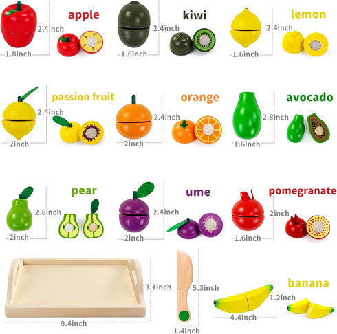 Fajiabao Wooden Play Food Sets Montessori Toys for 2 Year Old Play Kitchen Accessories Kids Cutting Board Set Pretend Play Fake Fruit Vegetable Toddler Toys 2 3 4 Years Girls Boys Birthday Gifts