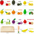 Fajiabao Wooden Play Food Sets Montessori Toys for 2 Year Old Play Kitchen Accessories Kids Cutting Board Set Pretend Play Fake Fruit Vegetable Toddler Toys 2 3 4 Years Girls Boys Birthday Gifts