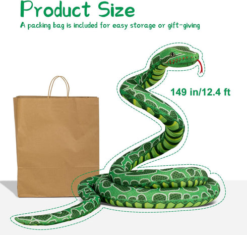 Giant Snake Stuffed Animal, 149 inch Large Lifelike Jumbo Plush Toy for Kids, Curving Huge Snake Gift