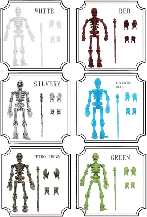 MIKILOWUHA T13 6 Pack, Glow in The Dark Skeleton Action Figures DIY Movable Joints Posable Bones, Unfinished Skull Kit