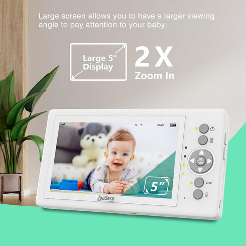JouSecu 30 5 Inch 2 Baby Camera Monitor with Hours Battery Life, Pan-Tilt-Zoom Video Baby Monitor with Camera and Audio