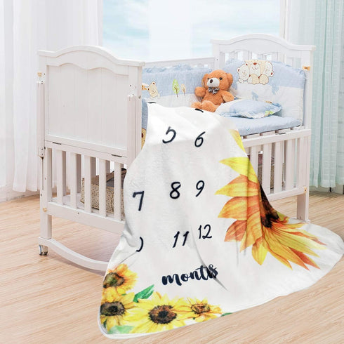 51''x40'' Tebaby Baby Monthly Milestone Blanket Girl - Sunflower Newborn Month Blanket Personalized Shower Gift Floral