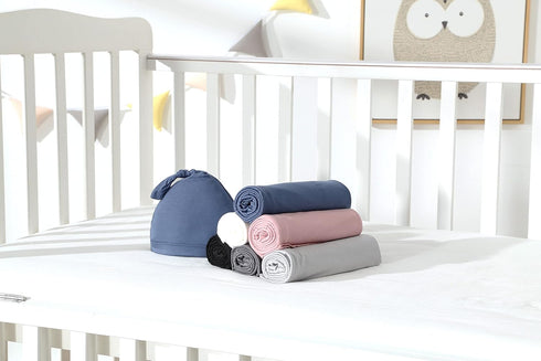 Set 45" 45"(White) iEvolve Cotton Knitted Baby Swaddle Blanket with Hat Headband Newborn Swaddle Wrap Receiving