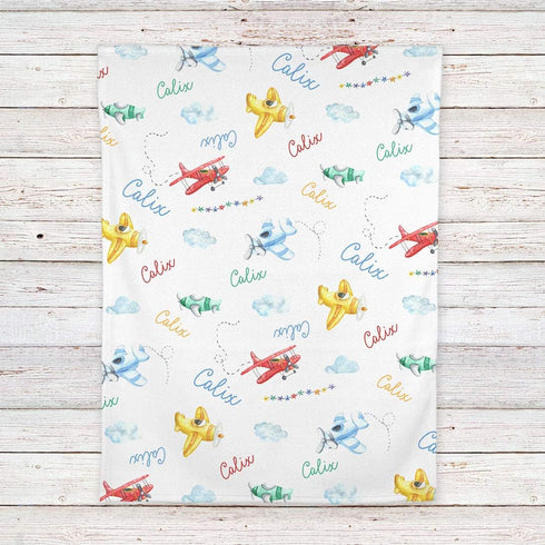 Lovable Gift Co Airplane Personalized Baby Receiving Swaddle Blanket