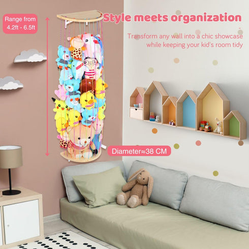 VOMELON Hammock Hammock Stuffed Animal Storage Wooden Half Circle Design Wall Hanging Plush Toy Organizer for Kids Room