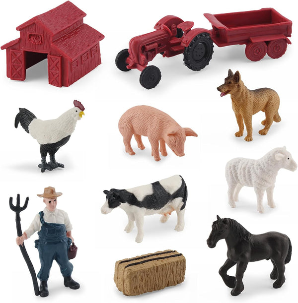MEMOVAN Realistic Mini Barn Farm Toys Tractor Playset - Plastic Farm Animals, Cake Toppers, Toy Truck