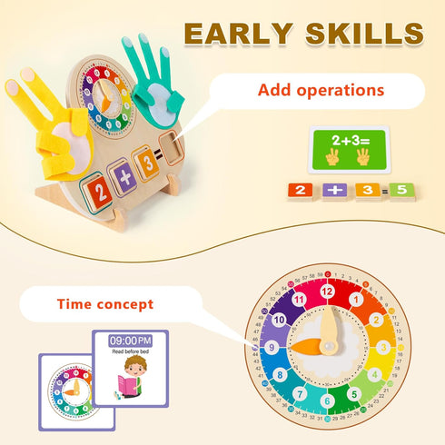 Quliwise 2 1 Counting 3-5, 3-5 Educational in Math Manipulatives Number Blocks & Teaching Clock for Kids, Preschool