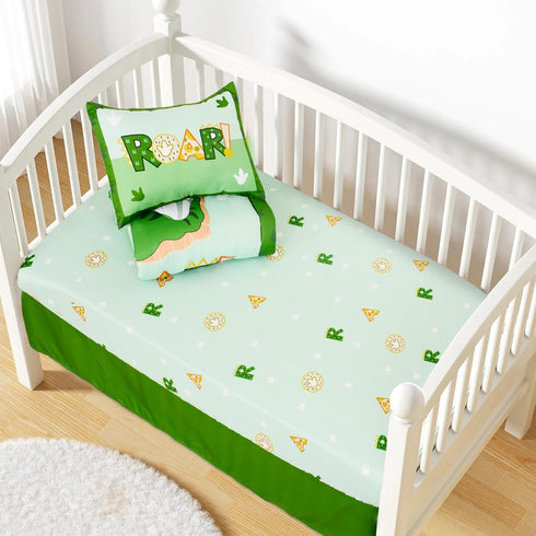 Set Boys,4 Set,Standard Cloele Crib Bedding for Piece Dinosaur Baby Bedding Size Toddler Nursery Bedding Includes