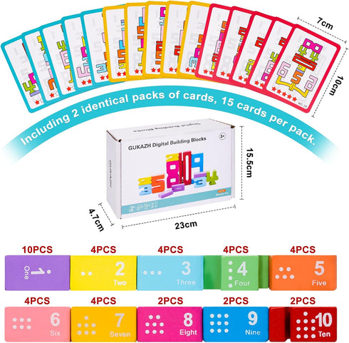 GUKAZH 40PCS 1-10, Educational Toys Wooden Number Building Blocks Stacking Toys for Kids, Math Learning Tool Digital
