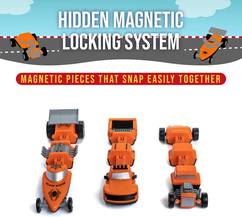 Mix or Match Vehicles, Magnetic Toy Play Set, Race Cars - POPULAR PLAYTHINGS