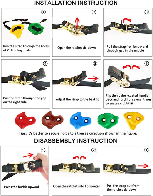 18 Ninja Tree Climbing Holds and 6 Sturdy Ratchet Straps for Kids, Large Climbing Rocks for Outdoor Training