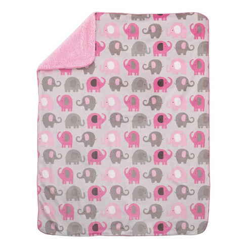 Baby Girl Soft Pink and Gray Elephant Blanket