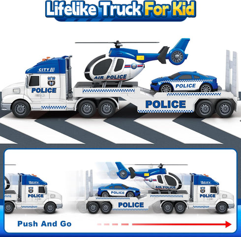 3 4 5 3 1 3 4 5 6 SpringFlower Boy Toddlers Toys, Extra Large Police Truck Toys with Racing Car and Helicopter