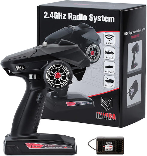 INJORA RC Transmitter 2.4GHz 6CH Controller and Receiver for 1/8 1/10 RC Car Boat Tanks Crawler TRX4 SCX10 Upgrade Parts